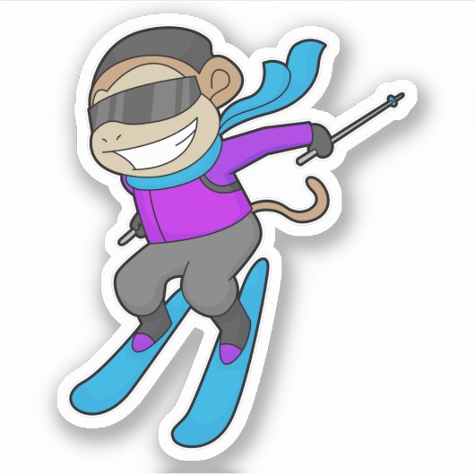 Monkey Skier Ski Sticker (Voorkant)