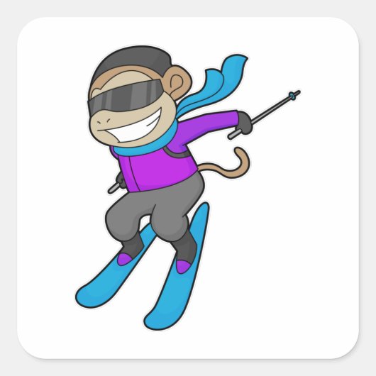 Monkey Skier Ski Vierkante Sticker (Voorkant)