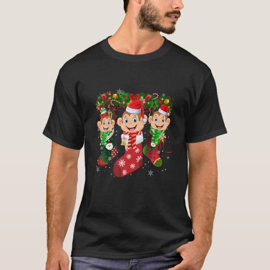 Monkey Socks met Kerstmis Funny Family Pajamas Chr T-shirt (Voorkant)