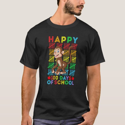 Monkey Teacher Student Happy 100 Days of School T-shirt (Voorkant)