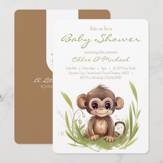 Monkey Theme Baby shower Invitation Kaart (Voorkant / Achterkant)
