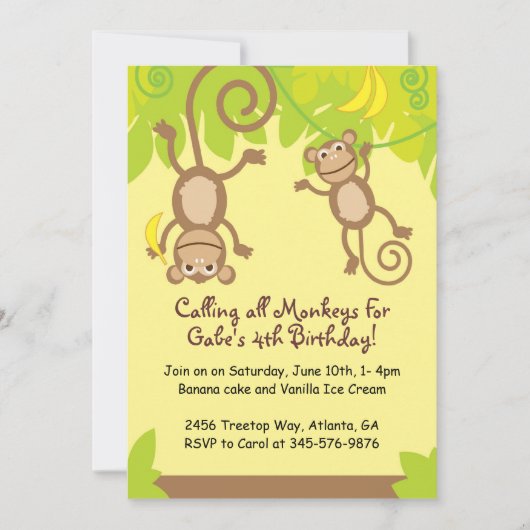 Monkey Thmed Birthday Party Invitation Kaart (Voorkant)