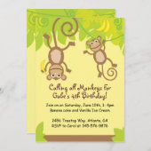 Monkey Thmed Birthday Party Invitation Kaart (Voorkant / Achterkant)