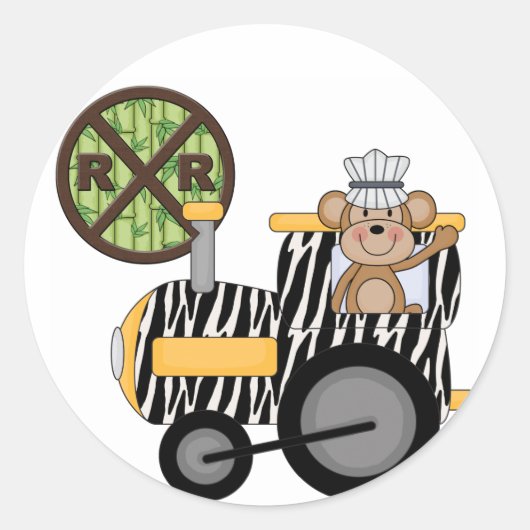 Monkey Train Engineer T-shirts en cadeautjes Ronde Sticker (Voorkant)