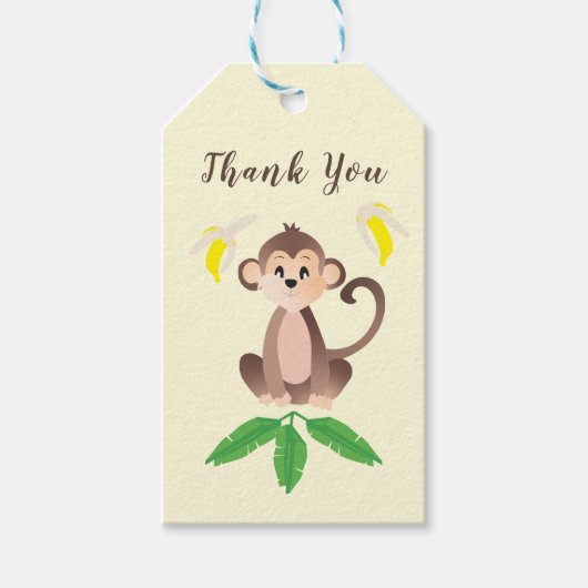 Monkey Tropical Leaves Bananas Yellow Dank je Cadeaulabel (Voorkant)