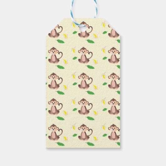 Monkey Tropical Leaves Bananas Yellow Dank je Cadeaulabel (Achterkant)