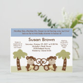 Monkey Twin Baby Boys Shower Uitnodiging (Staand voorkant)