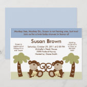 Monkey Twin Baby Boys Shower Uitnodiging (Voorkant / Achterkant)