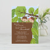 Monkey Twins Baby shower Invitation Boy Girl Kaart (Staand voorkant)