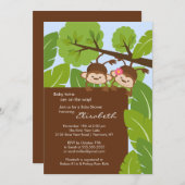 Monkey Twins Baby shower Invitation Boy Girl Kaart (Voorkant / Achterkant)