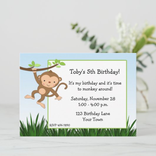 Monkey-uitnodiging Kaart (Staand voorkant)