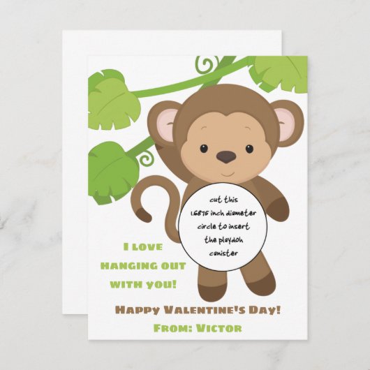 Monkey Valentijnse Play Doh-cadekaart Informatiekaartje (Voorkant / Achterkant)