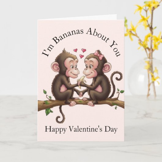 Monkey Valentine's Day Kaart (Gele Bloem)
