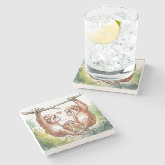 Monkey Valentines Stenen Onderzetter (Zijkant)