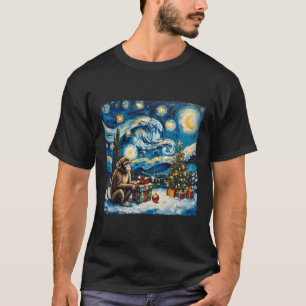 Monkey Van Gogh Style Sterrennacht Kerstwinter T-shirt