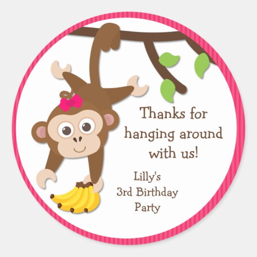 Monkey verjaardagsfeestje dank je Stickers (Voorkant)