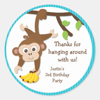 Monkey verjaardagsfeestje dank je Stickers