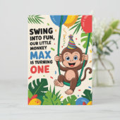 Monkey verjaardagsuitnodiging kaart (Staand voorkant)