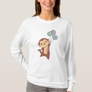Monkey vliegt omhoog met ballonnen boven zoet t-shirt