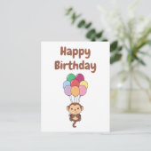 Monkey vliegt omhoog met een kleurrijke ballonkaar briefkaart (Staand voorkant)