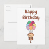 Monkey vliegt omhoog met een kleurrijke ballonkaar briefkaart (Voorkant / Achterkant)