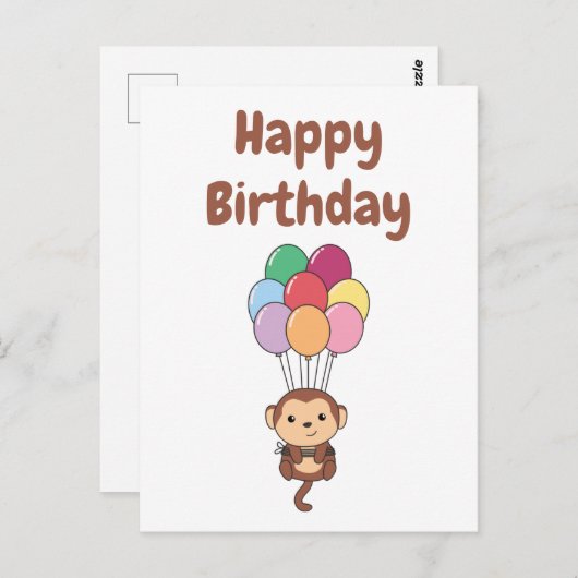 Monkey vliegt omhoog met een kleurrijke ballonkaar briefkaart (Voorkant / Achterkant)