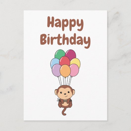 Monkey vliegt omhoog met een kleurrijke ballonkaar briefkaart (Voorkant)