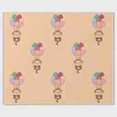 Monkey vliegt omhoog met een kleurrijke ballonkaar cadeaupapier (Vlak)