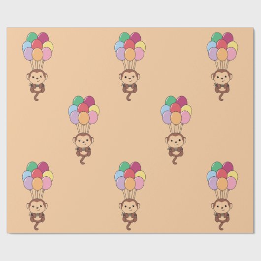 Monkey vliegt omhoog met een kleurrijke ballonkaar cadeaupapier (Vlak)