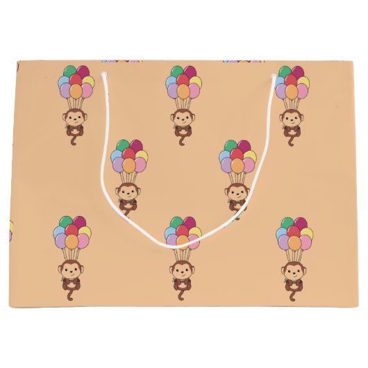 Monkey vliegt omhoog met kleurrijke ballonnen Kaar Groot Cadeauzakje (Voorkant)