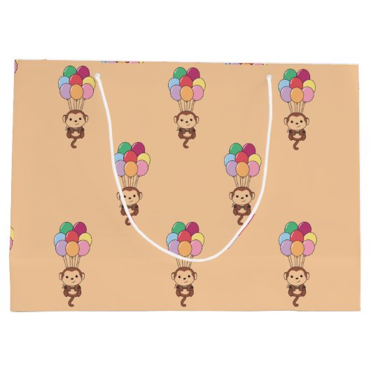 Monkey vliegt omhoog met kleurrijke ballonnen Kaar Groot Cadeauzakje (Achterkant)