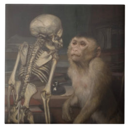 Monkey voor een skelet (door Gabriel von Max) Tegeltje
