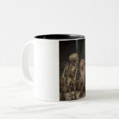 Monkey voor een skelet (door Gabriel von Max) Tweekleurige Koffiemok (Voorkant links)