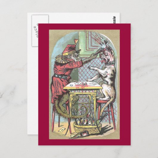 Monkey Wallops Bulldog met Wine Bottle Briefkaart (Voorkant / Achterkant)