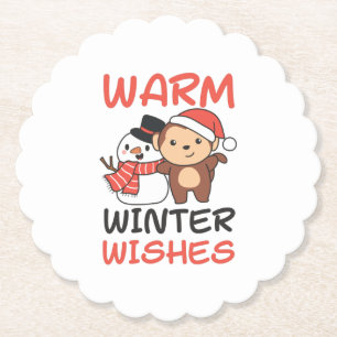 Monkey Warm Winter Wishes Snowman Kartonnen Onderzetters