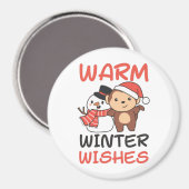 Monkey Warm Winter Wishes Snowman Magneet (Voorkant / Achterkant)