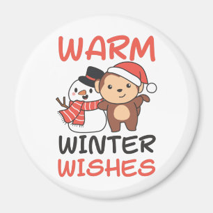Monkey Warm Winter Wishes Snowman Magneet