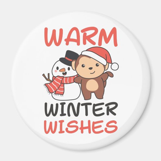 Monkey Warm Winter Wishes Snowman Magneet (Voorkant)