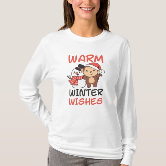 Monkey Warm Winter Wishes Snowman T-shirt (Voorkant)