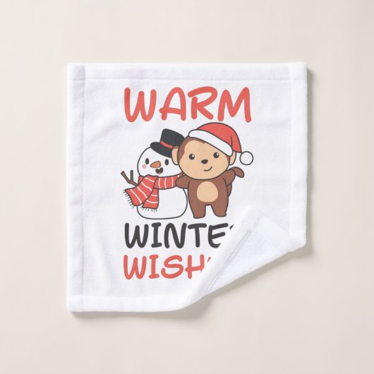 Monkey Warm Winter Wishes Snowman Washandje (Wasdoekje)
