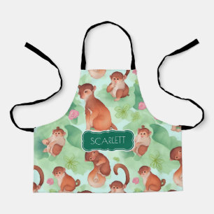 Monkey Waterverf Kleurrijk Gepersonaliseerd Patroo Schort