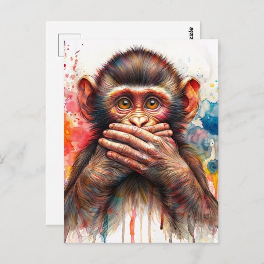 Monkey Waterverf spreekt geen slechte kunst Briefkaart (Voorkant / Achterkant)