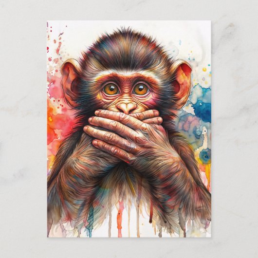Monkey Waterverf spreekt geen slechte kunst Briefkaart (Voorkant)