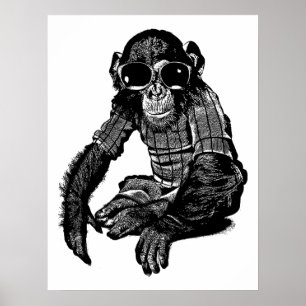 Monkey Wearing sun Glasses Clothes Original Art Poster