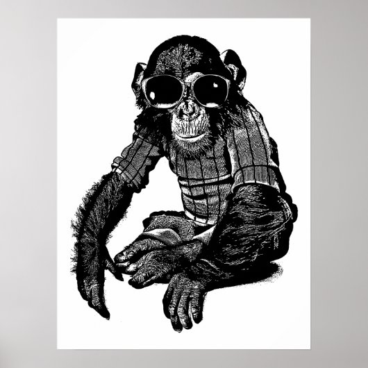 Monkey Wearing sun Glasses Clothes Original Art Poster (Voorkant)