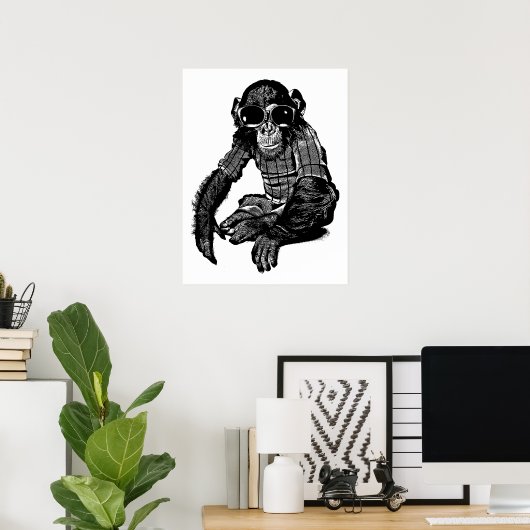 Monkey Wearing sun Glasses Clothes Original Art Poster (Thuiskantoor)
