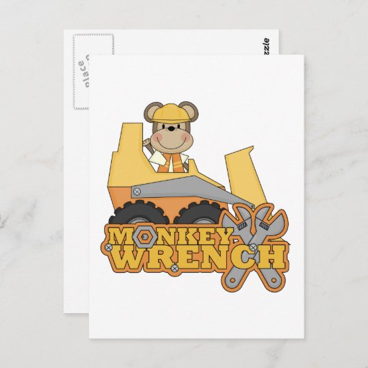 Monkey WFrench Bulldozer T-shirts en cadeautjes Briefkaart (Voorkant / Achterkant)
