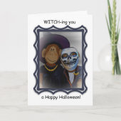 Monkey-Witch Halloween Wenskaart Kaart (Voorkant)