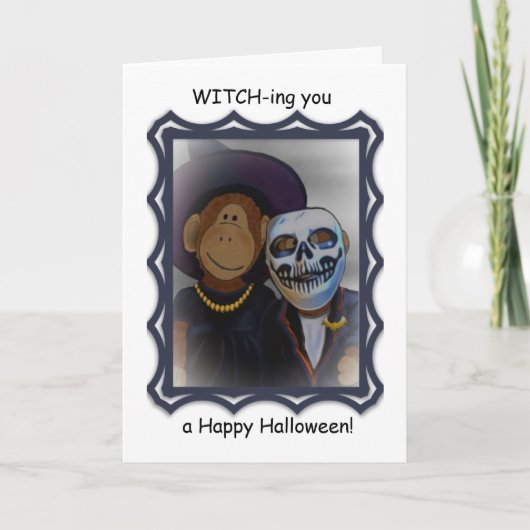 Monkey-Witch Halloween Wenskaart Kaart (Voorkant)
