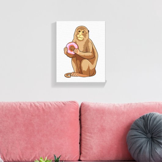 Monkey with Donut Canvas Afdruk (Insitu (Woonkamer))
